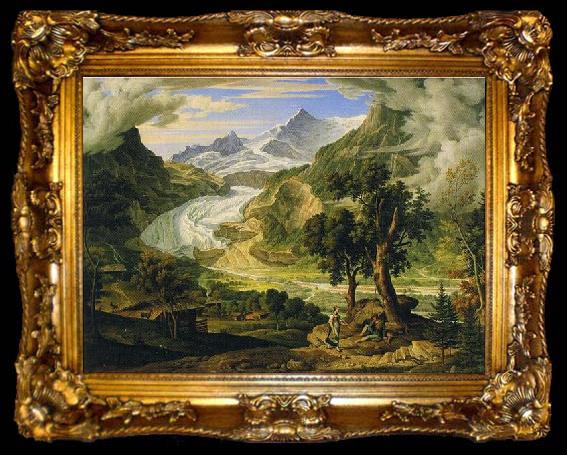 framed  Joseph Anton Koch Grindelwald Glacier in the Alps., ta009-2